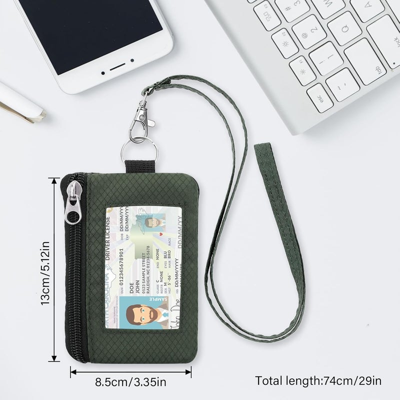 ZHOMA Minimalist RFID Wallet with Lanyard, Multi-Functional ID Case with 2 Zipper Pockets and Key Chain for Men and Women, Tactical Badge Pouch Cards Holder, Coin Purse for Travel Sports - Black&Army - Image 5